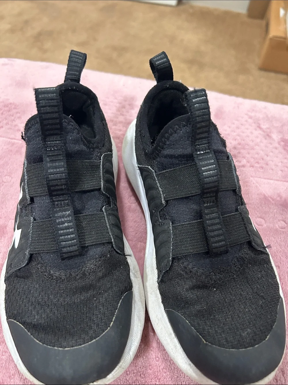 Under Armour Black and White Kids Slip-On Sneakers with Elastic Straps